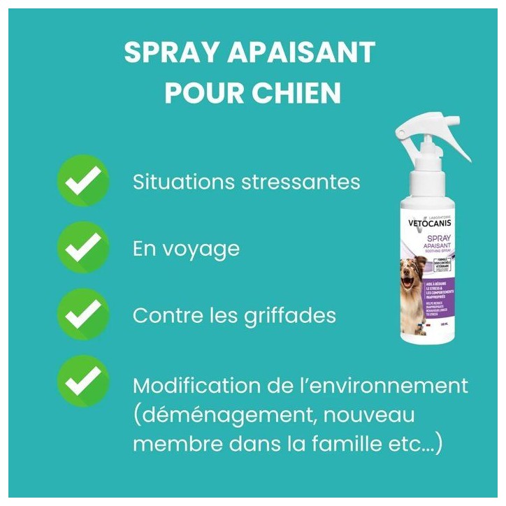 Spray apaisant - VETOCANIS - Chien - 100 ml - Anti-stress - Usage quotidien Spray apaisant - VETOCANIS - Chien - 100 ml - Anti-stress - Usage quotidien
