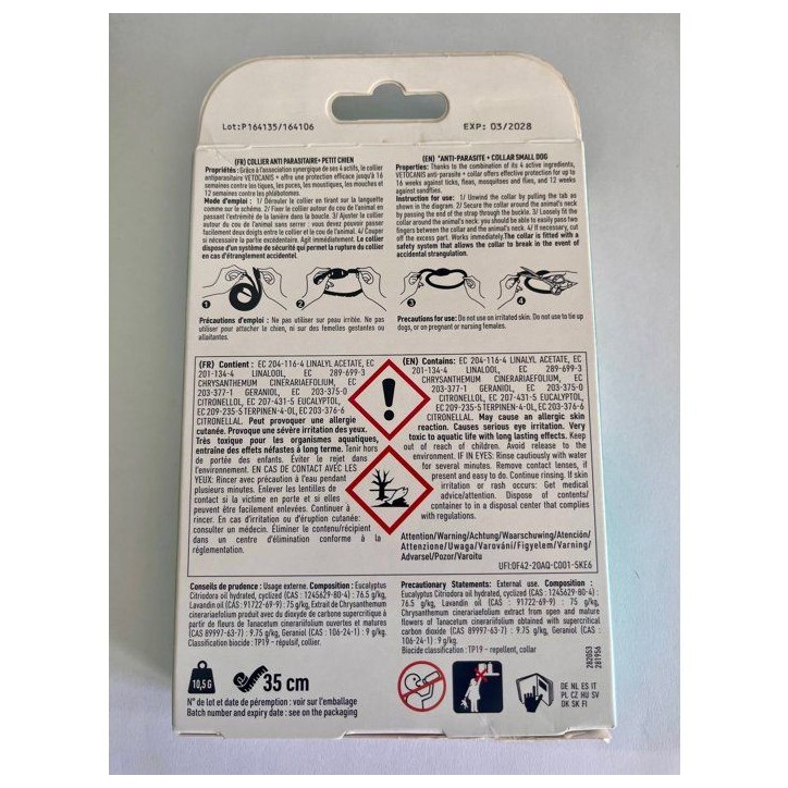 Collier antiparasitaire - VETOCANIS - Petit chien - 35 cm - Anti-puces - Anti-tiques Collier antiparasitaire - VETOCANIS - Petit chien - 35 cm - Anti-puces - Anti-tiques
