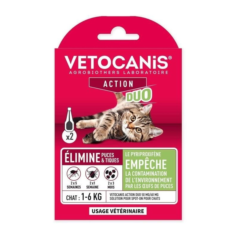 Action Duo pipette - VETOCANIS - Anti-Puces Anti-Tiques Chat