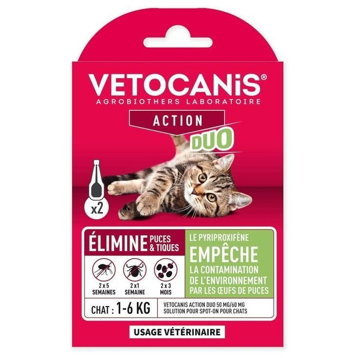 Action Duo pipette - VETOCANIS - Anti-Puces Anti-Tiques Chat Action Duo pipette - VETOCANIS - Anti-Puces Anti-Tiques Chat
