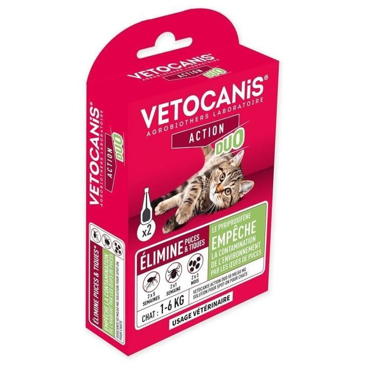 Action Duo pipette - VETOCANIS - Anti-Puces Anti-Tiques Chat Action Duo pipette - VETOCANIS - Anti-Puces Anti-Tiques Chat
