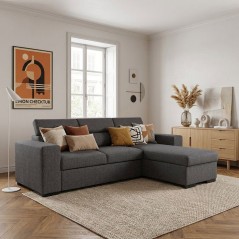 Canapé d'angle convertible réversible - 3/4 places - ACV REV COFFRE -tissu anthracite - L237xP167xH88- VICOMTE