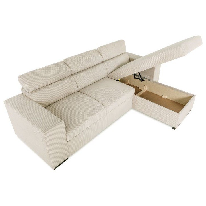 Canapé d'angle convertible réversible - 4 places - VICOMTE - Velours côtelé Beige - Coffre - 237 x 167 x 88 cm Canapé d'angle convertible réversible - 4 places - VICOMTE - Velours côtelé Beige - Coffre - 237 x 167 x 88 cm