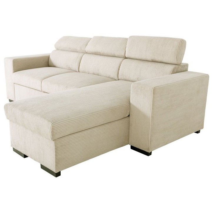 Canapé d'angle convertible réversible - 4 places - VICOMTE - Velours côtelé Beige - Coffre - 237 x 167 x 88 cm Canapé d'angle convertible réversible - 4 places - VICOMTE - Velours côtelé Beige - Coffre - 237 x 167 x 88 cm