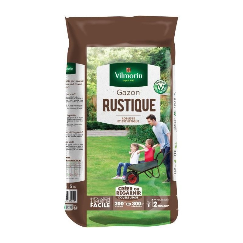 Semences de gazon VILMORIN - Rustique sac de 5KG - Pérenne, dense, ro