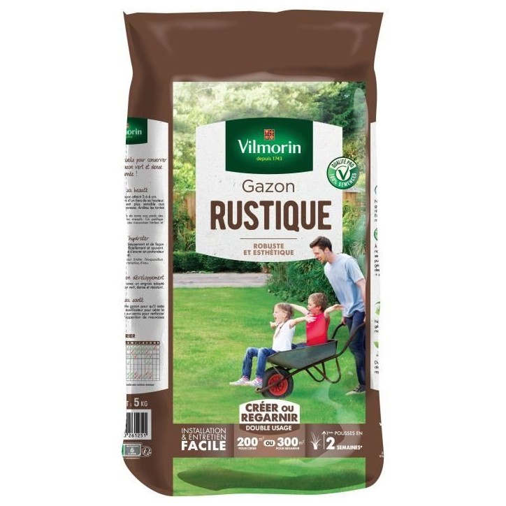 Semences de gazon VILMORIN - Rustique sac de 5KG - Pérenne, dense, robuste et esthétique Semences de gazon VILMORIN - Rustique sac de 5KG - Pérenne, dense, robuste et esthétique