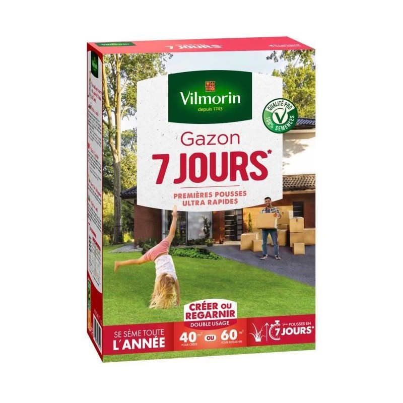 Semences de gazon VILMORIN - 7 jours - boite de 1KG - Premieres pousse