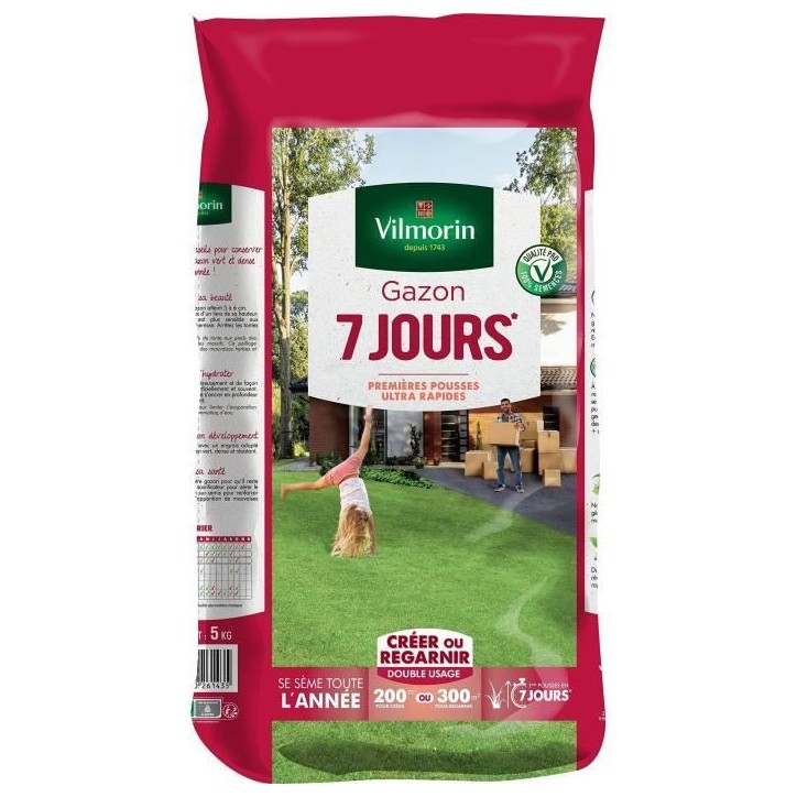 VILMORIN Semences de gazon 7 jours - 5 kg VILMORIN Semences de gazon 7 jours - 5 kg