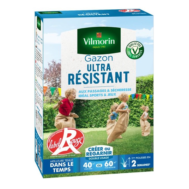 Gazon - Vilmorin - Gazon Ultra Résistant - Label Rouge - 1 kg Gazon - Vilmorin - Gazon Ultra Résistant - Label Rouge - 1 kg