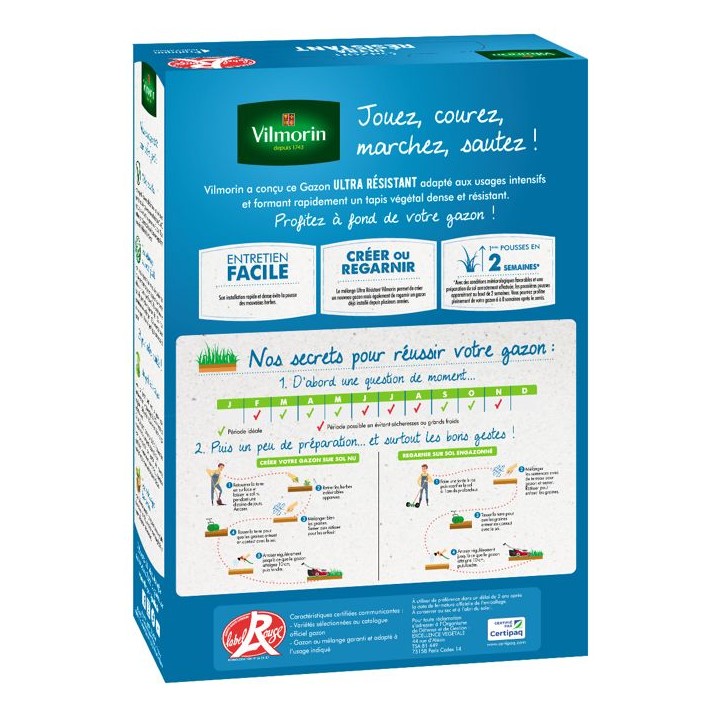Gazon - Vilmorin - Gazon Ultra Résistant - Label Rouge - 1 kg Gazon - Vilmorin - Gazon Ultra Résistant - Label Rouge - 1 kg