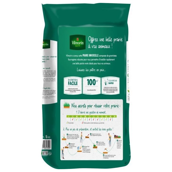 Semences Prairie universelle VILMORIN - Sac 5 kg - 500 m² - Idéale pour vos animaux Semences Prairie universelle VILMORIN - Sac 5 kg - 500 m² - Idéale pour vos animaux