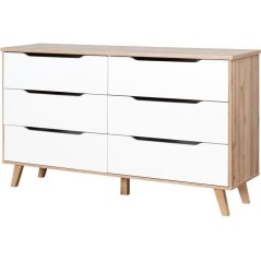 Commode VANKKA 6 tiroirs - Décor chene et blanc - Scandinave - L 154