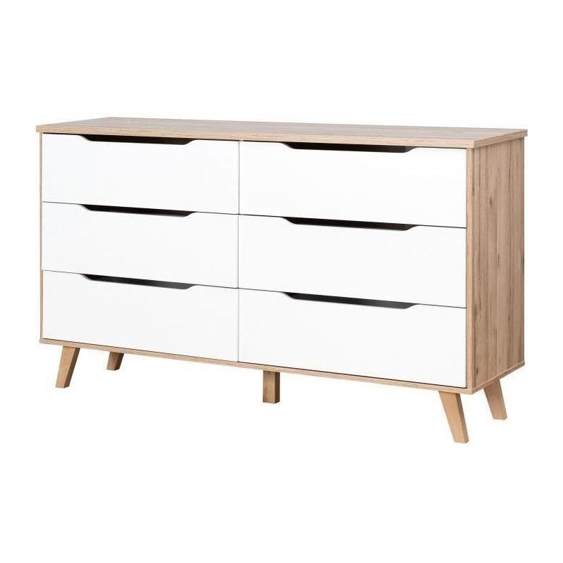 Commode VANKKA 6 tiroirs - Décor chene et blanc - Scandinave - L 154