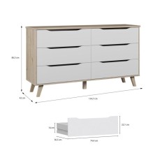 Commode VANKKA 6 tiroirs - Décor chene et blanc - Scandinave - L 154