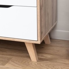 Commode VANKKA 6 tiroirs - Décor chene et blanc - Scandinave - L 154