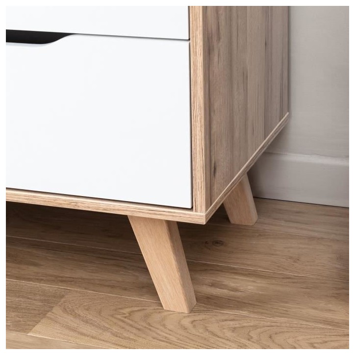 Commode VANKKA 6 tiroirs - Décor chene et blanc - Scandinave - L 154 x P 42 x H 86 cm Commode VANKKA 6 tiroirs - Décor chene et blanc - Scandinave - L 154 x P 42 x H 86 cm