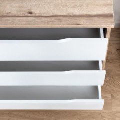 Commode VANKKA 6 tiroirs - Décor chene et blanc - Scandinave - L 154