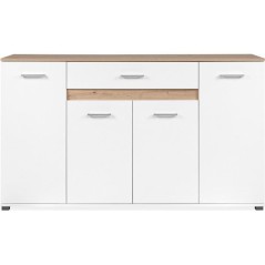 Buffet VOLOS - Blanc & Chene Artisan - 4 portes, 1 tiroir - 160 x 37,5 x 90 cm