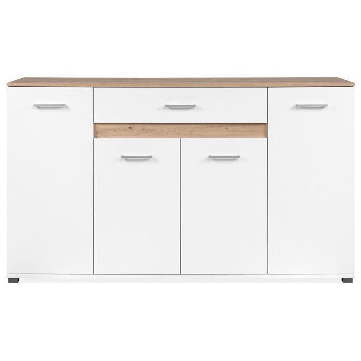 Buffet VOLOS - Blanc & Chene Artisan - 4 portes, 1 tiroir - 160 x 37,5 x 90 cm Buffet VOLOS - Blanc & Chene Artisan - 4 portes, 1 tiroir - 160 x 37,5 x 90 cm
