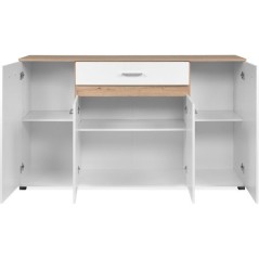 Buffet VOLOS - Blanc & Chene Artisan - 4 portes, 1 tiroir - 160 x 37,5