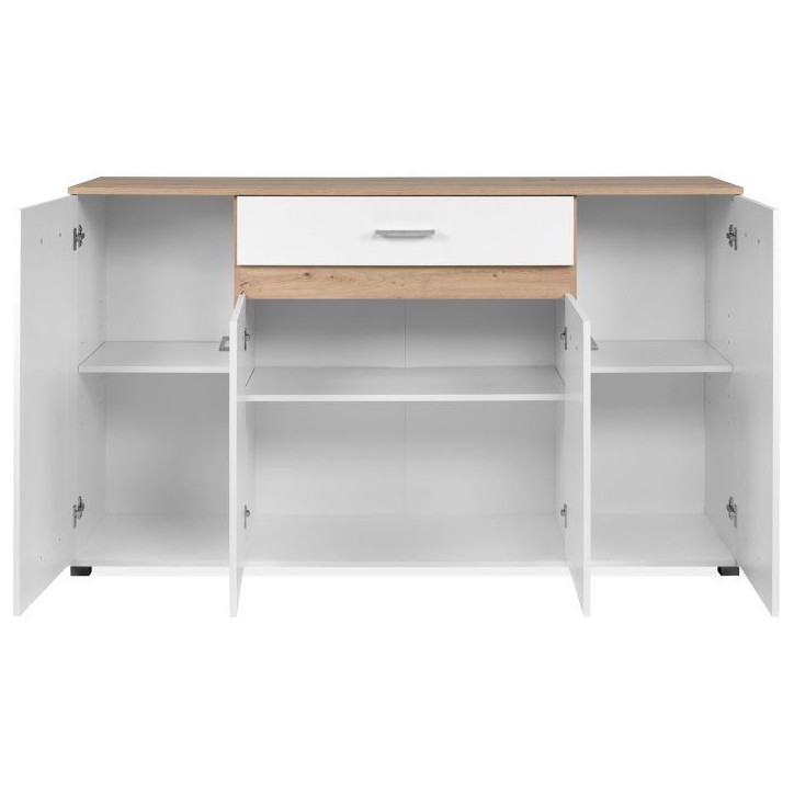 Buffet VOLOS - Blanc & Chene Artisan - 4 portes, 1 tiroir - 160 x 37,5 x 90 cm Buffet VOLOS - Blanc & Chene Artisan - 4 portes, 1 tiroir - 160 x 37,5 x 90 cm