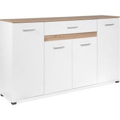 Buffet VOLOS - Blanc & Chene Artisan - 4 portes, 1 tiroir - 160 x 37,5