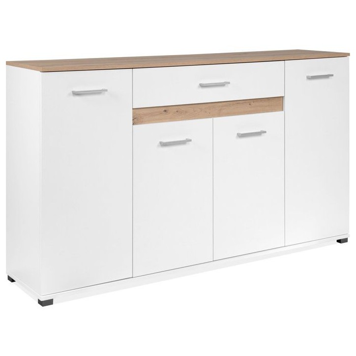 Buffet VOLOS - Blanc & Chene Artisan - 4 portes, 1 tiroir - 160 x 37,5 x 90 cm Buffet VOLOS - Blanc & Chene Artisan - 4 portes, 1 tiroir - 160 x 37,5 x 90 cm