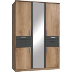 Armoire - 5 portes battantes + 4 tiroirs - Décor Chene - Anthracite +