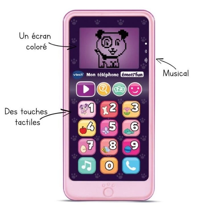 Téléphone Emoti'Fun - VTECH - Rose - Enfant 18 mois - 12 touches lumineuses et tactiles