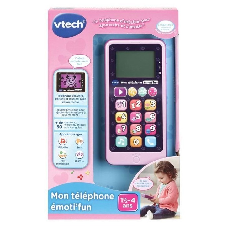 Téléphone Emoti'Fun - VTECH - Rose - Enfant 18 mois - 12 touches lumineuses et tactiles