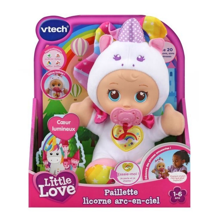 VTECH - Little Love - Paillette Licorne Arc-En-Ciel - Poupée Interactive