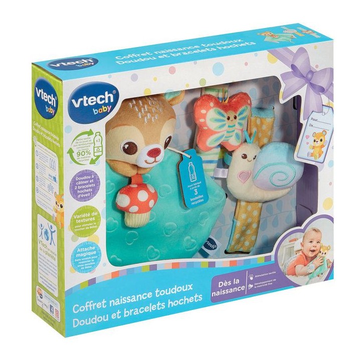 VTECH BABY - COFFRET NAISSANCE TOUDOUX - DOUDOU ET BRACELETS HOCHETS (BOUTEILLES PLASTIQUE RECYCLÉES) - Multicolore VTECH BABY - COFFRET NAISSANCE TOUDOUX - DOUDOU ET BRACELETS HOCHETS (BOUTEILLES PLASTIQUE RECYCLÉES) - Multicolore
