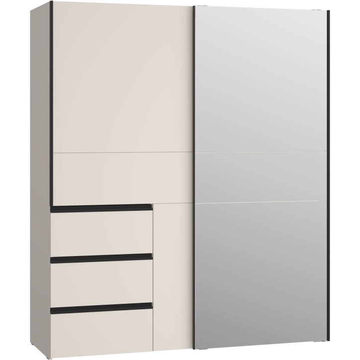 Armoire - 2 portes coulissantes 3 tiroirs - Décor Sable et miroir - L170,3 x P61,2 x H200,5 cm - WINN 2