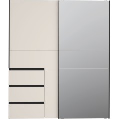 Armoire - 2 portes coulissantes 3 tiroirs - Décor Sable et miroir - L