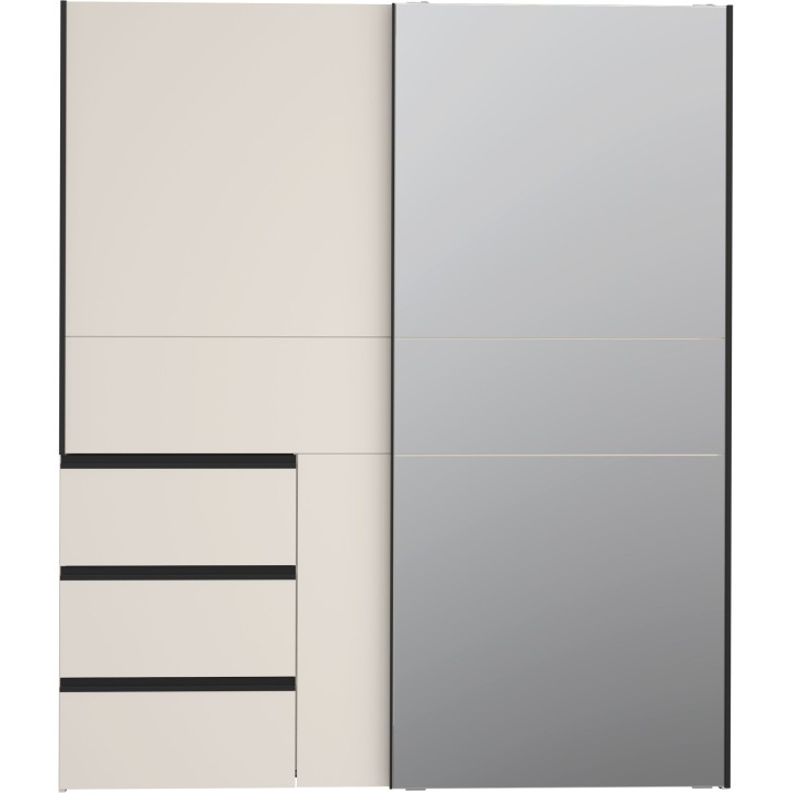 Armoire - 2 portes coulissantes 3 tiroirs - Décor Sable et miroir - L170,3 x P61,2 x H200,5 cm - WINN 2