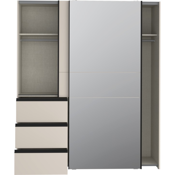 Armoire - 2 portes coulissantes 3 tiroirs - Décor Sable et miroir - L170,3 x P61,2 x H200,5 cm - WINN 2