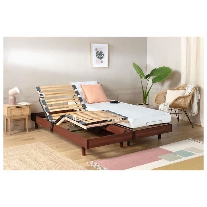 Ensemble relaxation TALCA matelas + sommiers électriques décor cerisier 2x70x190 - Mousse - 14 cm - Ferme Ensemble relaxation TALCA matelas + sommiers électriques décor cerisier 2x70x190 - Mousse - 14 cm - Ferme