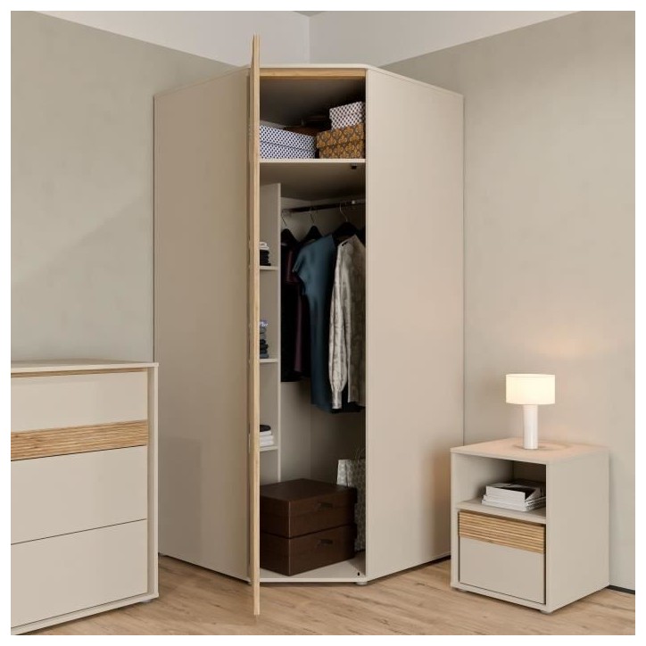 Armoire d'angle - WEXLIN - Décor Sable - 1 porte battante - L92,2 x P92,2 x H193,7 cm Armoire d'angle - WEXLIN - Décor Sable - 1 porte battante - L92,2 x P92,2 x H193,7 cm