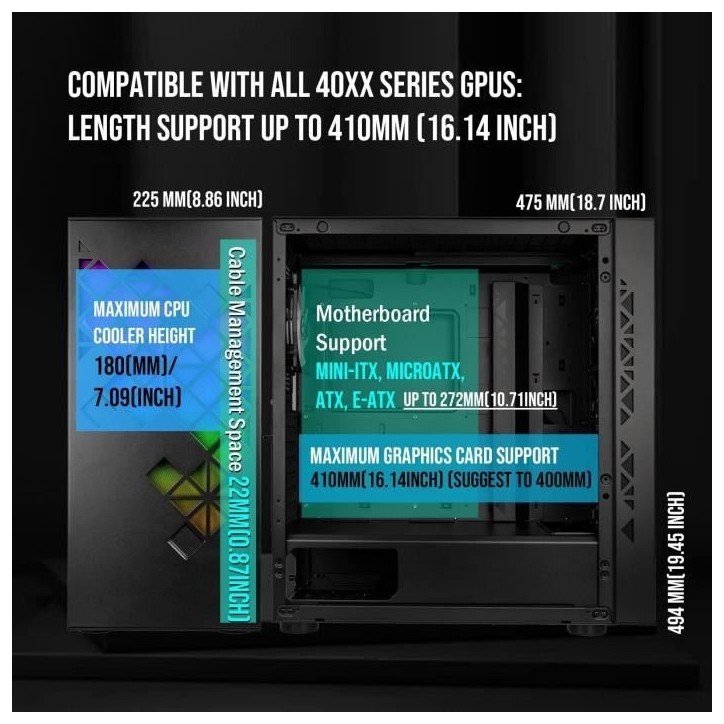 Boitier PC sans alimentation - BITFENIX Tracery ARGB (Noir) - Moyen tour - Format E-ATX Boitier PC sans alimentation - BITFENIX Tracery ARGB (Noir) - Moyen tour - Format E-ATX