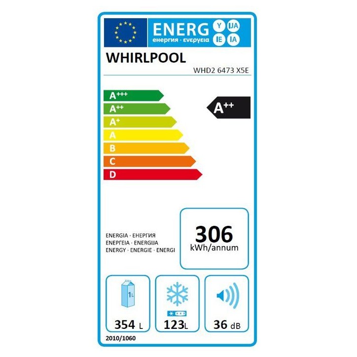 Réfrigérateur double-portes - WHIRLPOOL - WHD26473X5E - Classe D - 477 L - 70 x 74,6 x 186,5 cm - Dark Inox