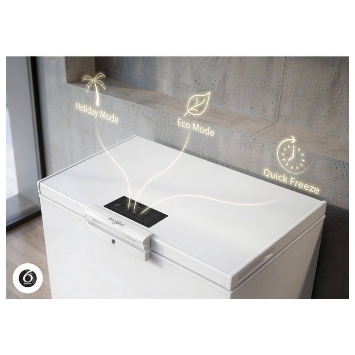 Congélateur coffre - WHIRLPOOL - W3RHS37EW2 - Classe E - 371L - 40db(A) - Serrure - Fonctionne en piece froide (-15°) - 85x133 Congélateur coffre - WHIRLPOOL - W3RHS37EW2 - Classe E - 371L - 40db(A) - Serrure - Fonctionne en piece froide (-15°) - 85x133