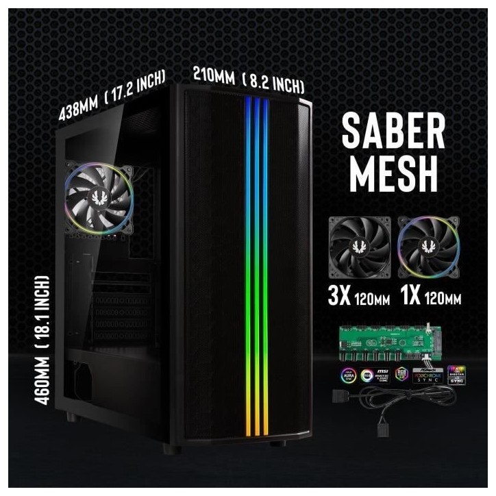 Boitier PC sans alimentation - BITFENIX Saber Mesh (Noir) - Moyen tour - Format ATX Boitier PC sans alimentation - BITFENIX Saber Mesh (Noir) - Moyen tour - Format ATX