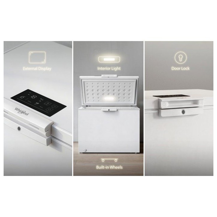 Congélateur coffre - WHIRLPOOL - W3RHS37EW2 - Classe E - 371L - 40db(A) - Serrure - Fonctionne en piece froide (-15°) - 85x133 Congélateur coffre - WHIRLPOOL - W3RHS37EW2 - Classe E - 371L - 40db(A) - Serrure - Fonctionne en piece froide (-15°) - 85x133