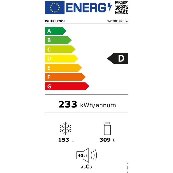 Réfrigérateur combiné - WHIRLPOOL - WB70E973W - 2 portes - 462 L - 70 x 75,5 x 195,5 cm - Blanc Réfrigérateur combiné - WHIRLPOOL - WB70E973W - 2 portes - 462 L - 70 x 75,5 x 195,5 cm - Blanc