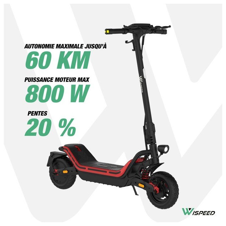 Trottinette électrique - WISPEED - SUVPILOT 150 R - 800 W max - 10'' - 36 V - Autonomie 60 Km - Ecran LED intégré Trottinette électrique - WISPEED - SUVPILOT 150 R - 800 W max - 10'' - 36 V - Autonomie 60 Km - Ecran LED intégré