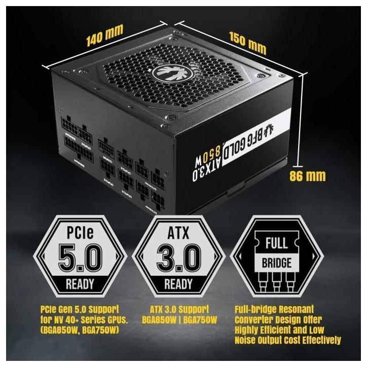 BITFENIX BFG GOLD 850W (80+ Gold) ATX 3.0 - Alimentation PC - 850W BITFENIX BFG GOLD 850W (80+ Gold) ATX 3.0 - Alimentation PC - 850W
