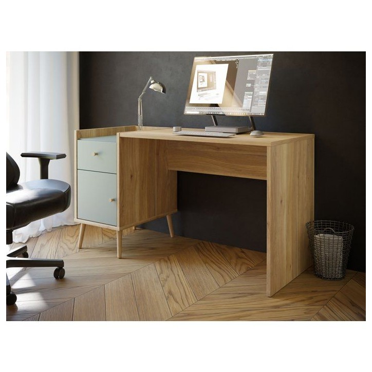 Bureau droit WHENUA - Chene/ Vert sauge - 139,6 x 77,3 x 60 cm Bureau droit WHENUA - Chene/ Vert sauge - 139,6 x 77,3 x 60 cm