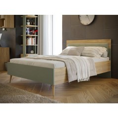 Lit double adulte WHENUA - 140 x 200 cm - Tete de lit en tissu - Vert
