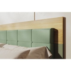 Lit double adulte WHENUA - 140 x 200 cm - Tete de lit en tissu - Vert