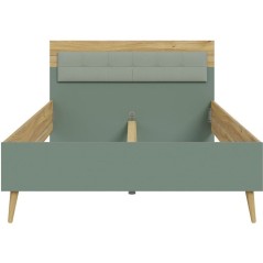 Lit double adulte WHENUA - 140 x 200 cm - Tete de lit en tissu - Vert